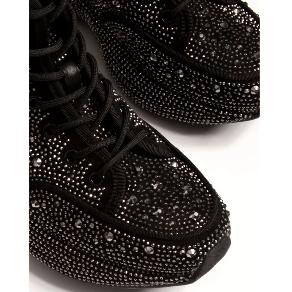 Sarah Siah Black Crystal-Embellished Platform Sneakers